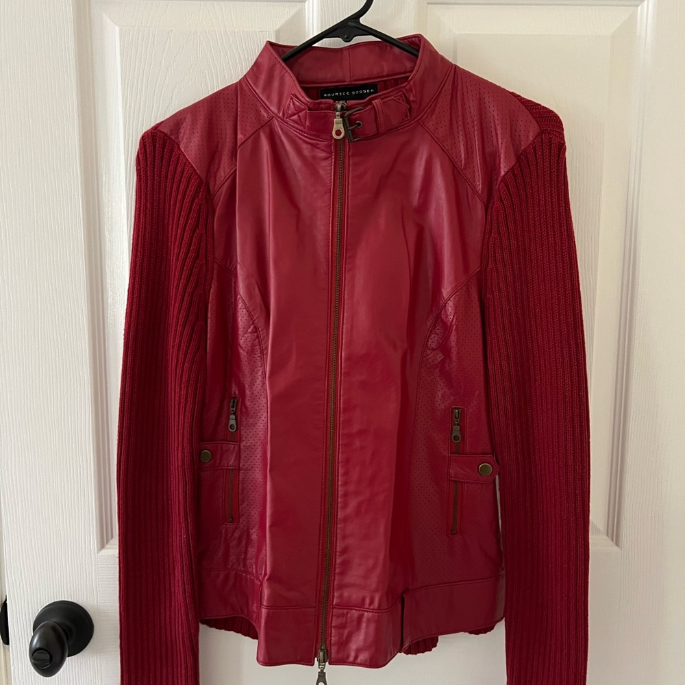Bebe Red Leather Moto Jacket with Quilted Texture. Beautiful, soft glove leather